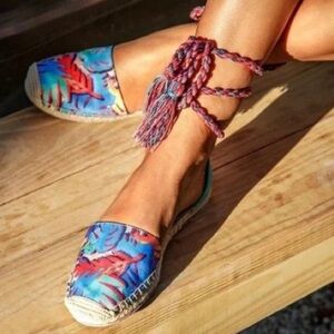 Circus by Sam Edelman Blue and Pink Espadrilles with Ankle Ties